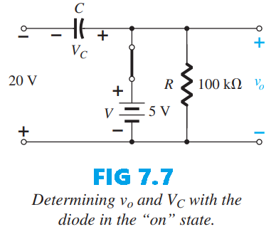 Determining v_o and V_C with the diode in the “on” state