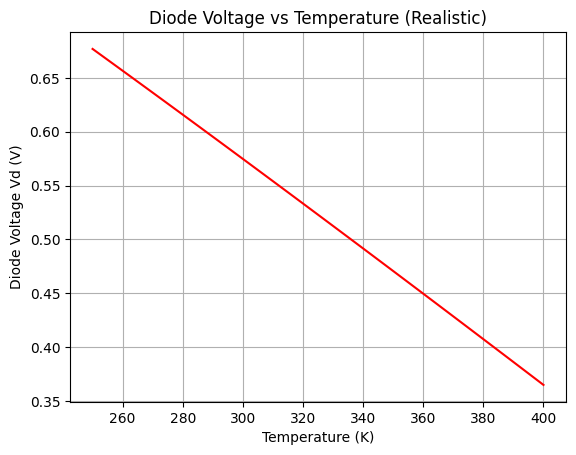 تحلیل حساسیت ولتاژ دیود نسبت به دما