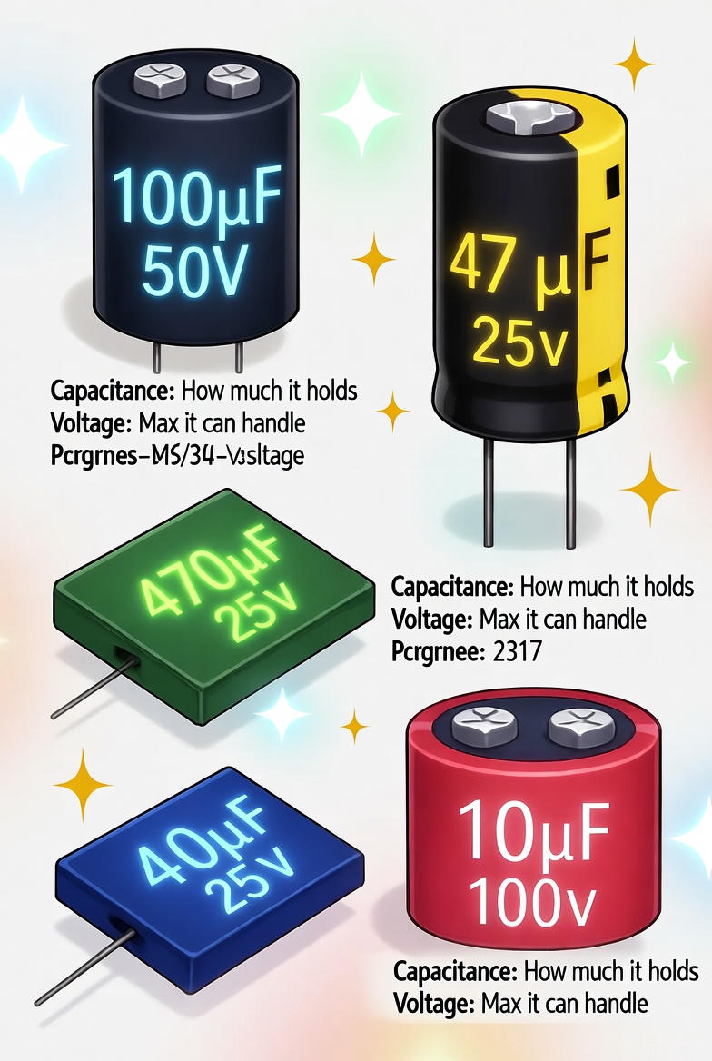 ظرفیت و ولتاژ روی بدنه خازن